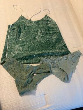 Victoria's Secret Green Leaf Pattern Cami and Panty Set